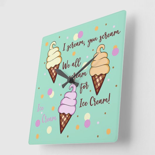 Ice Cream Quadratische Wanduhr (Winkel)