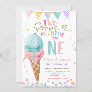 Ice Cream Scoop Twin Girls Geburtstagsparty Einladung