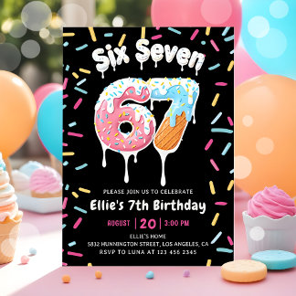 Ice Cream Six Seven 6 7 Birthday Invitation Einladung