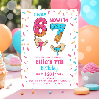 Ice Cream Six Seven Girl Birthday Invitation Einladung