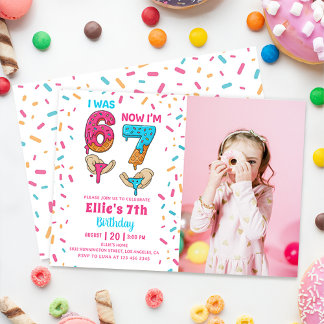 Ice Cream Six Seven Girl Birthday Photo Invitation Einladung