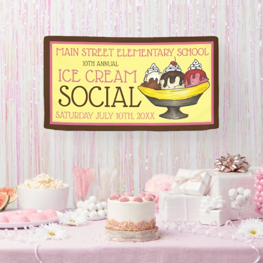 Ice Cream Social Party Dessert Banana Parco Tassin Banner (Party)