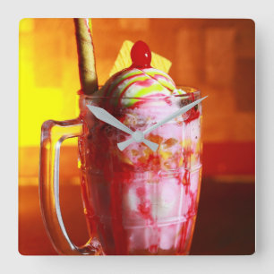 Ice Cream Sorbet Photography Summer Food Quadratische Wanduhr
