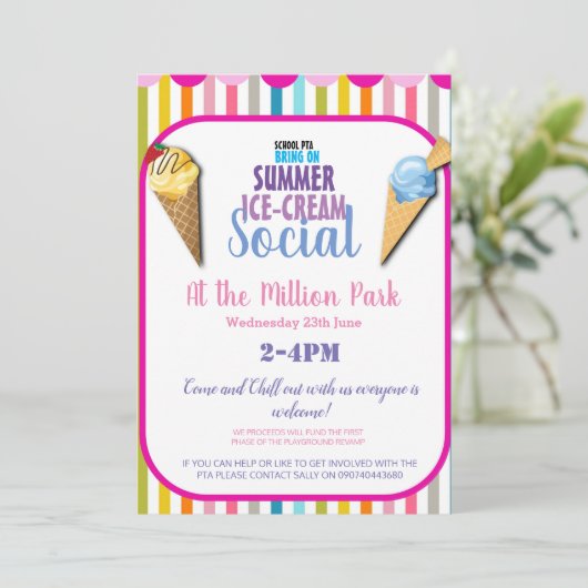 ICE-CREAM SOZIALE INVITE ODER FLYER EINLADUNG (Stehend Vorderseite)