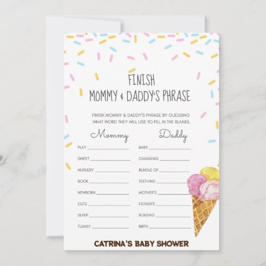 Ice Cream Sprinkle Baby Shower -Editable Name, 5x7 Einladung (Vorderseite)