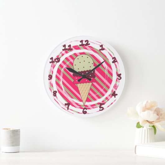 Ice Cream Strawberry Swirl Große Wanduhr (Zuhause)