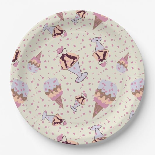 Ice Cream Sundae Pastel Summer Pattern Pappteller (Vorderseite)