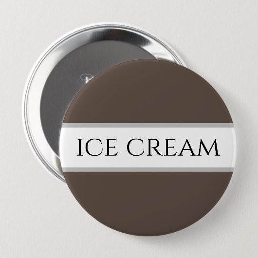 ICE CREAM Text Fun Chocolate Brown White Stripes Button (Vorne & Hinten)