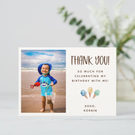 Ice Cream Thema Vielen Dank Foto-Karte (Stehend Vorderseite)