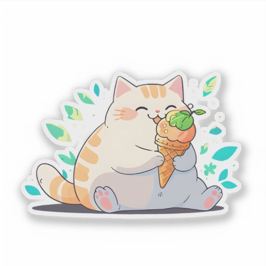 Ice Cream Time Chubby Cat Sticker (Vorderseite)