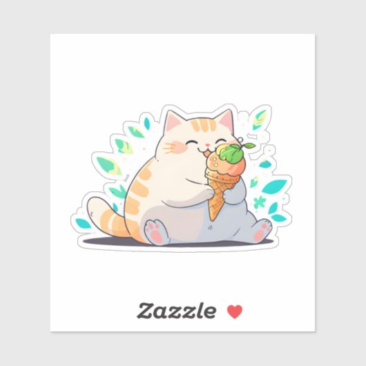 Ice Cream Time Chubby Cat Sticker (Blatt)