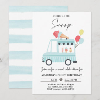 Ice Cream Truck 1. Geburtstag Einladung Boy Scoop