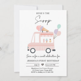 Ice Cream Truck 1. Geburtstag Einladung Pink Scoop