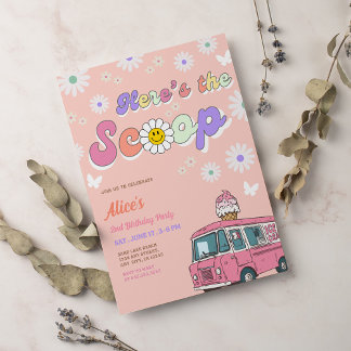 Ice Cream Truck Scoops 2nd Birthday Einladung