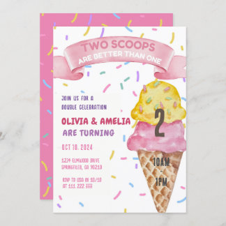 Ice Cream Twin Girls Two Scoops Geburtstag Einladung