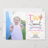 Ice Cream Two Sweet 2nd Second Birthday Party Einladung (Vorderseite)