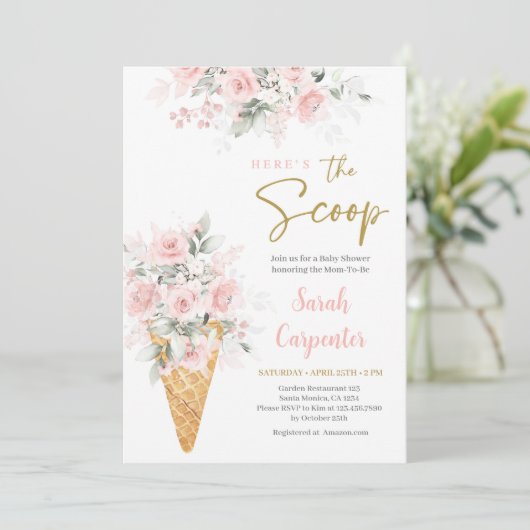 Ice Creme Baby Shower Girl Einladung (Stehend Vorderseite)