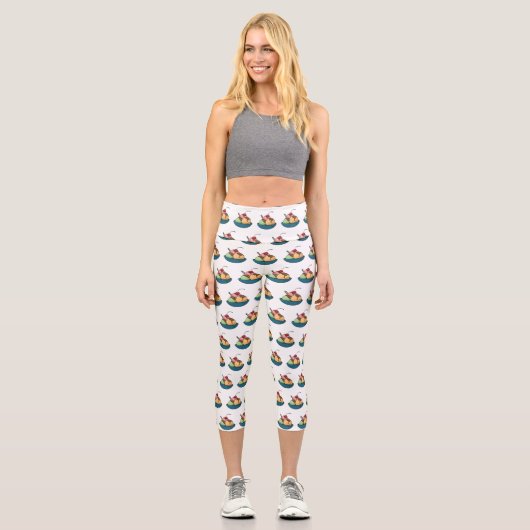 Ice Creme Cartoon Illustration Capri Leggings (Vorderseite)