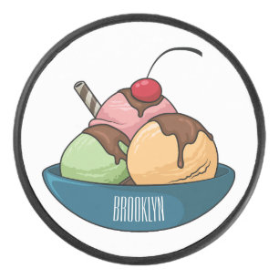 Ice Creme Cartoon Illustration Eishockey Puck