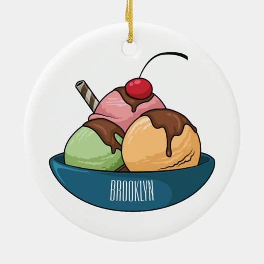 Ice Creme Cartoon Illustration Keramik Ornament (Hinten)