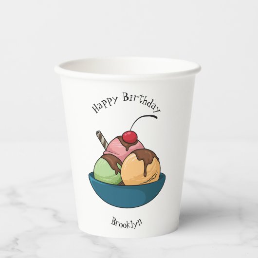 Ice Creme Cartoon Illustration Pappbecher (Vorderseite)