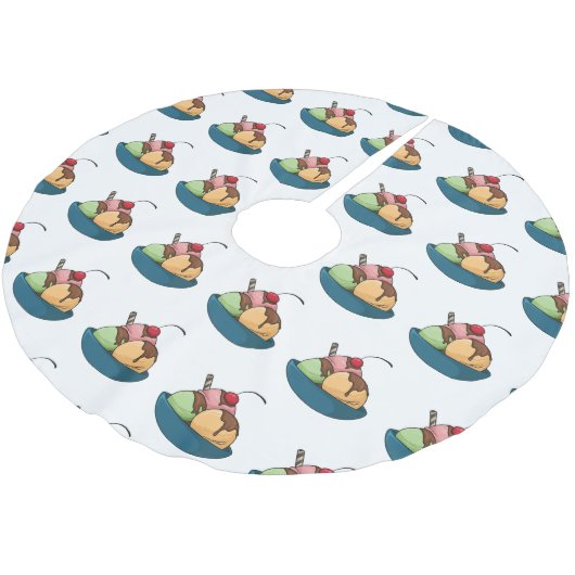 Ice Creme Cartoon Illustration Polyester Weihnachtsbaumdecke (Schrägansicht)