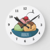 Ice Creme Cartoon Illustration Runde Wanduhr (Vorderseite)