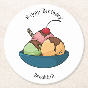 Ice Creme Cartoon Illustration Runder Pappuntersetzer
