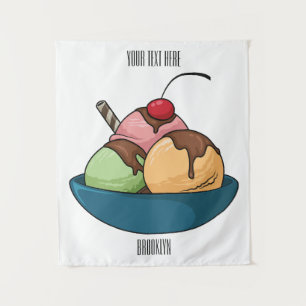 Ice Creme Cartoon Illustration Wandteppich