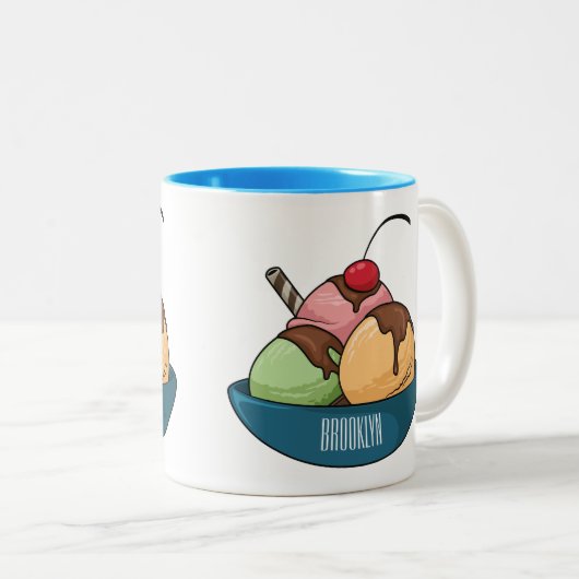 Ice Creme Cartoon Illustration Zweifarbige Tasse (VorderseiteRechts)