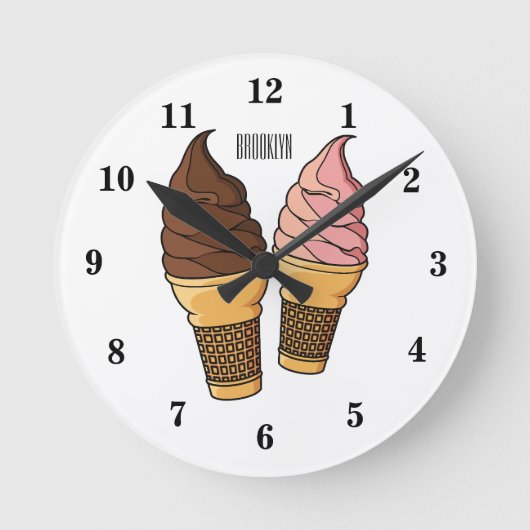 Ice-Creme-Cartoon Runde Wanduhr (Vorderseite)