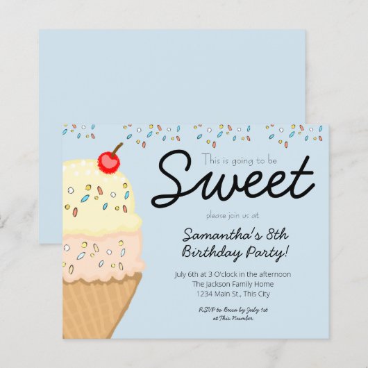 Ice Creme Geburtstagsparty Einladung (Vorne/Hinten)
