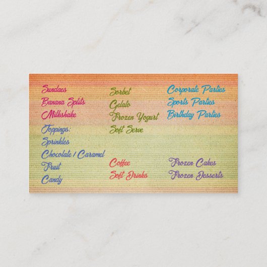 Ice Creme Shop Visitenkarte (Rückseite)