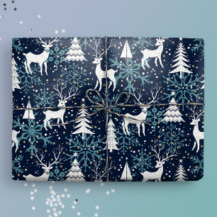 Ice Crystal Christmas Deer Aquamarin Geschenkpapier