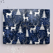 Ice Crystal Christmas Deer Cobalt Blue Geschenkpapier
