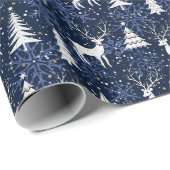 Ice Crystal Christmas Deer Cobalt Blue Geschenkpapier (Rolleneckpunkt)