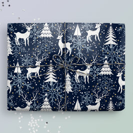 Ice Crystal Christmas Deer Stone Blue Gray Geschenkpapier
