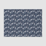 Ice Crystal Christmas Deer Stone Blue Gray Seidenpapier<br><div class="desc">Dieses skurrile Taschentuch zeigt eine festliche nordische Waldlandschaft mit Hirsch, Weihnachtsbäumen und Schneeflocken. Mit winzigen goldenen Sternen ist es bereit, Ihren Winterferien eine Touch der Magie und des Staunens hinzuzufügen. Ideal für Geschenkverpackungen, Entcouponierung, Scrapbooking, Collage und andere handwerkliche Projekte. Mitternachtsblauer Hintergrund, weißes Hirsch und Bäume, graue Schneeflocken aus Stein. Originelle...</div>