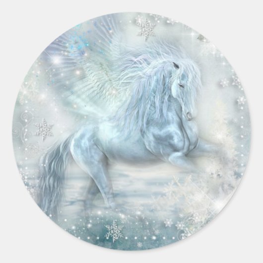 Ice Fantasy Pegasus Runder Aufkleber (Vorderseite)