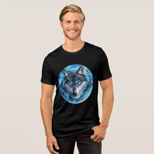 Ice Galaxy Wolf with Blue Eyes Tri-Blend Shirt (Vorderseite voll)