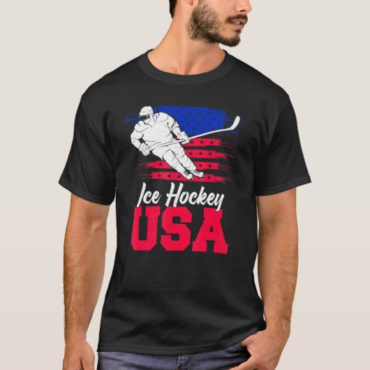 Ice Hockey American Flag USA Flag Support Team T-Shirt (Vorderseite)