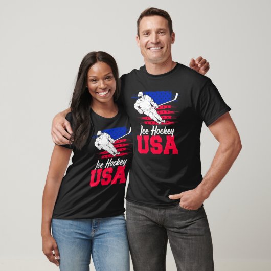 Ice Hockey American Flag USA Flag Support Team T-Shirt (Unisex)