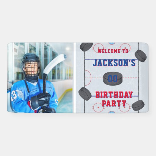 Ice Hockey Birthday Party Foto Banner (Horizontal)