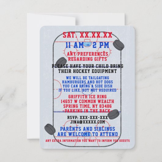 Ice Hockey Birthday Party Foto Einladung (Rückseite)