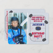 Ice Hockey Birthday Party Foto Einladung (Vorne/Hinten)