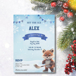 Ice Hockey Birthday Party Skaten Blue Einladung