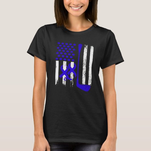 Ice Hockey Blue USA Flag Diabetes Awareness Month T-Shirt (Vorderseite)