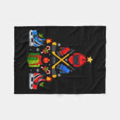 Ice Hockey Christmas Tree Lights Red Santa Hat Xma Fleecedecke (Vorderseite (Horizontal))