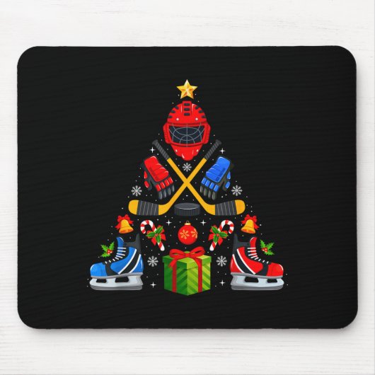 Ice Hockey Christmas Tree Lights Red Santa Hat Xma Mousepad (Vorne)