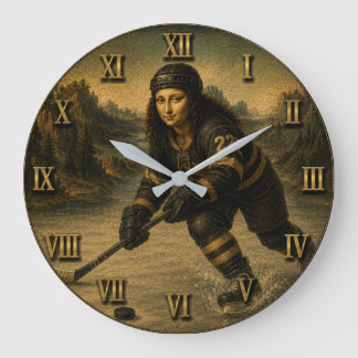 Ice Hockey Funny Mona Lisa Hockey Player Gift Große Wanduhr